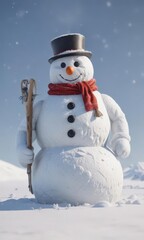 Obraz premium Frosty snowman amidst snowy expanse, winter sports gear scattered around , landscape, snowman, ice