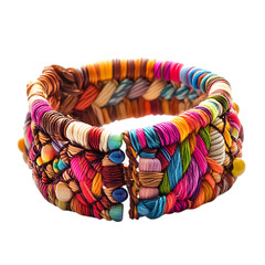 Artistic Woven Bracelet with an Eclectic Mix of Bright Colors Isolated on Transparent Background