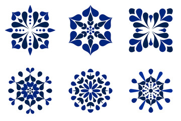 Traditional blue tile pattern vector with symmetrical floral motifs in classic blue tones, geometric, luxury, mediterranean and moroccan elements, perfect for backgrounds, prints and surface designs.