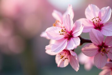 Fototapeta premium Delicate pink sakura blossoms, full bloom, soft petals , nature background, spring