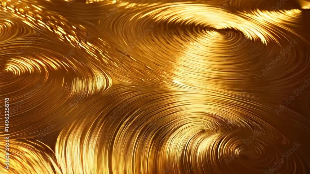Poster abstract golden circular lines with wavy pattern and smooth reflective surface, luxurious background