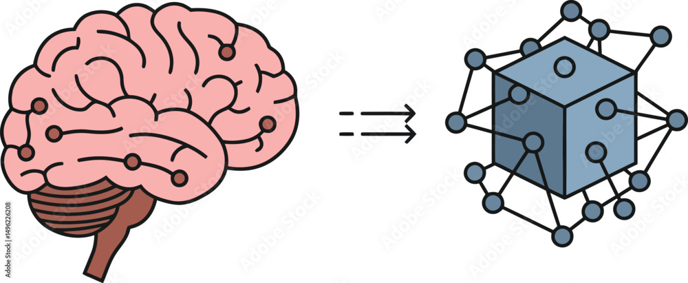 Poster human brain converting data into digital cube network illustration of artificial intelligence concep