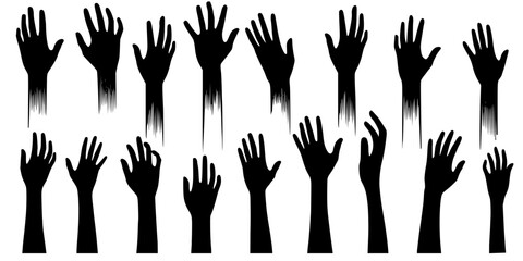 hand vector silhouettes, Hand Silhouette Gesture Set, A striking set of black hand silhouettes showcasing various expressive gestures in a minimalist style