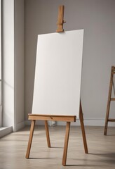 Sturdy easel base and legs, holding a taut blank canvas ,  texture,  photography,  wooden