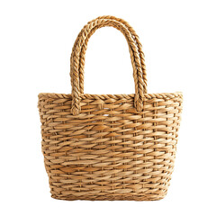 Elegant Straw Tote Bag with Fine Delicate Weaving Isolated on Transparent Background