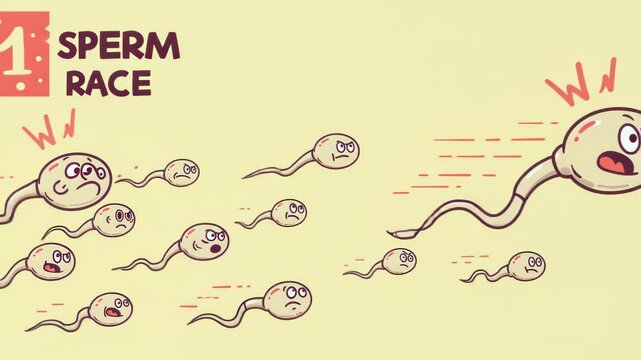 Animated Sperm Race to Fertilize the Egg, Cartoon Biology Education, Reproductive System