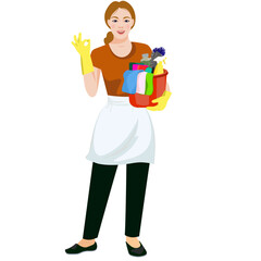 girl cleaning with bucket in hand vector no background