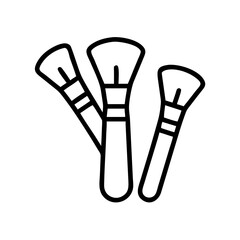 Three cosmetic applicators with handles and bristles arranged in a simple line art drawing style