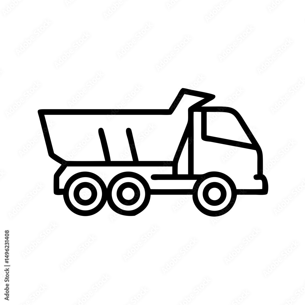 Poster outline drawing of a heavy construction vehicle with a large open container for transporting materia