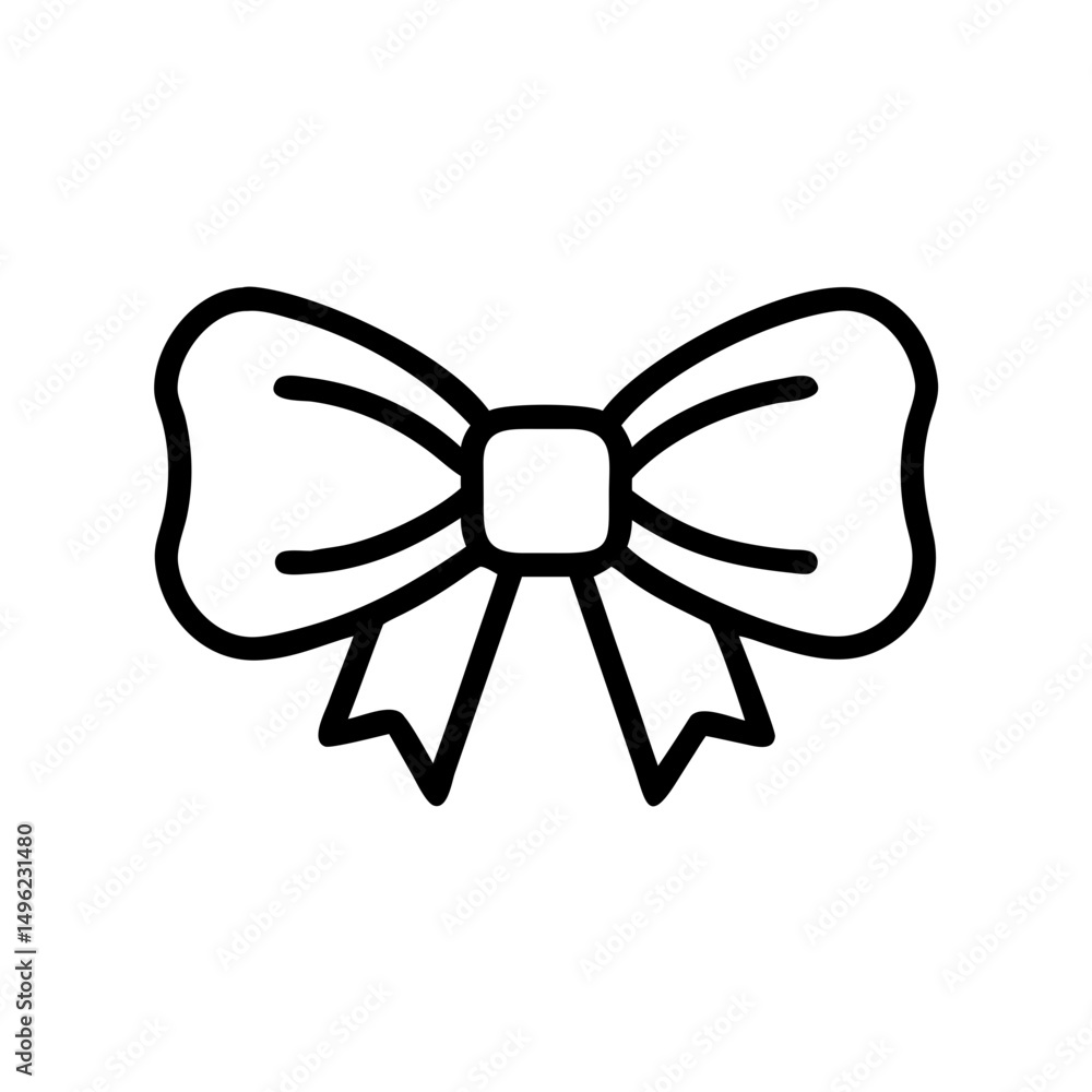 Poster stylized graphic of a tied ribbon with a square knot in a simple black outline design element for de