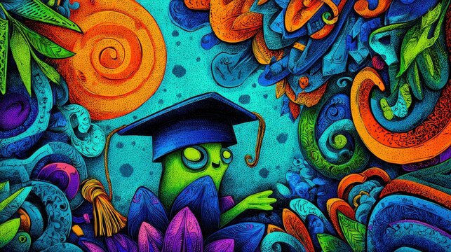 Monstro da formatura em ambiente surrealista