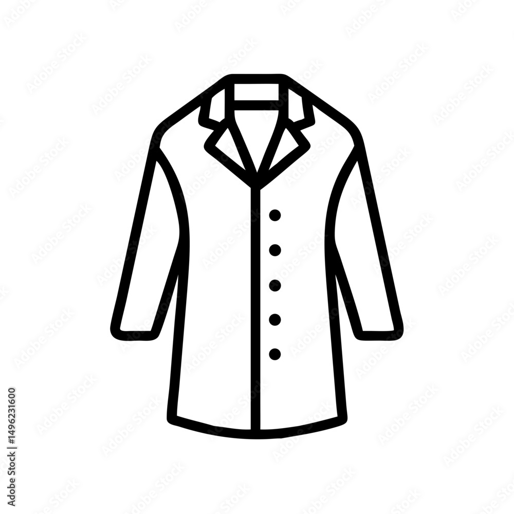 Poster outline drawing of a lab coat with buttons and collar isolated on a white background for medical use