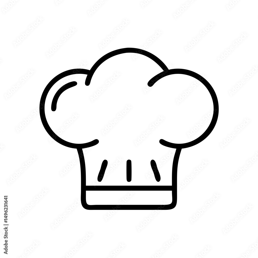 Poster simple graphic representation of a chef's hat with a minimalist outline style and clean white backgr