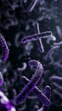Microscopic View of Purple Bacteria Colonies, Close-up of Bacterial Cells