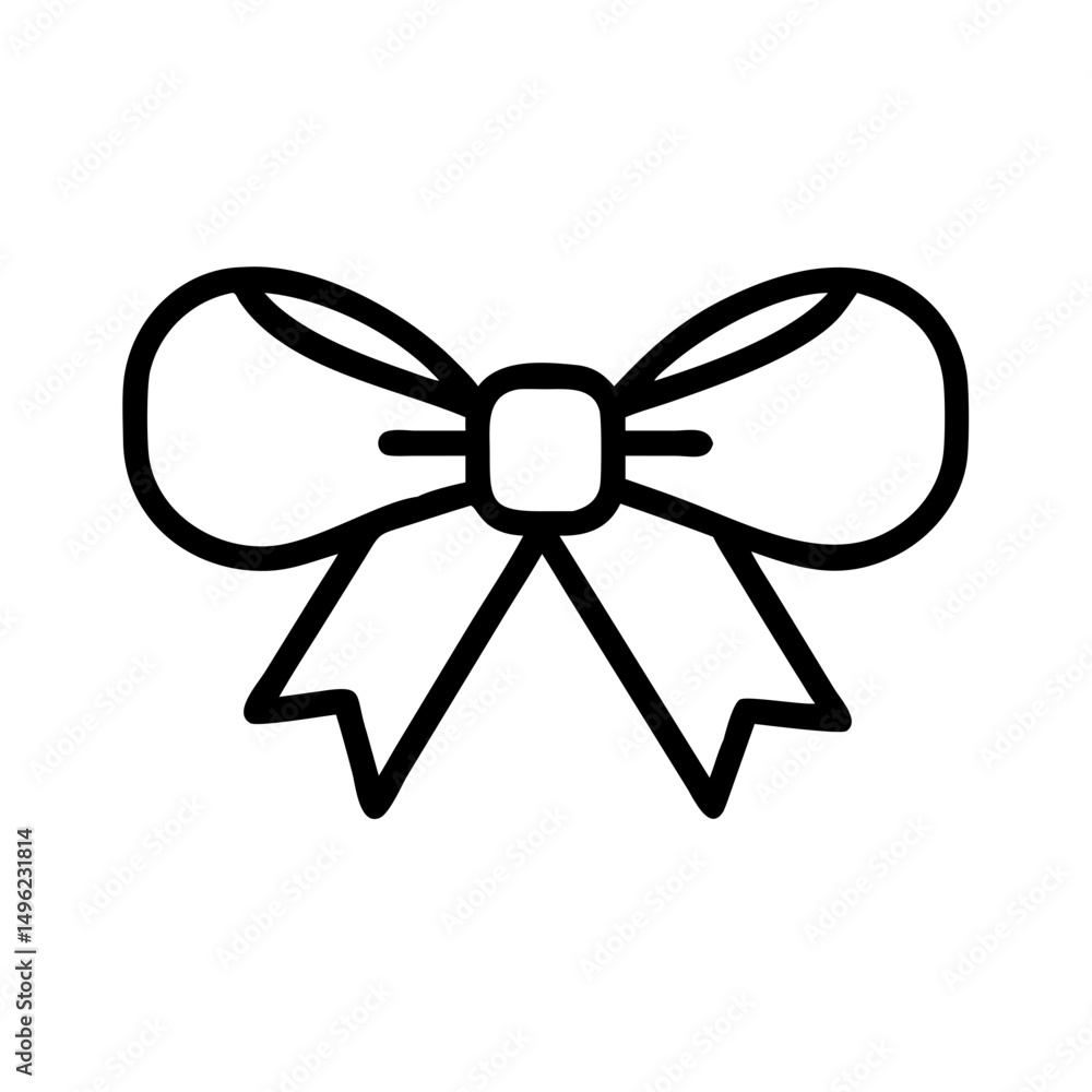 Poster simple line drawing of a tied ribbon bow with square knot in the center on a white background