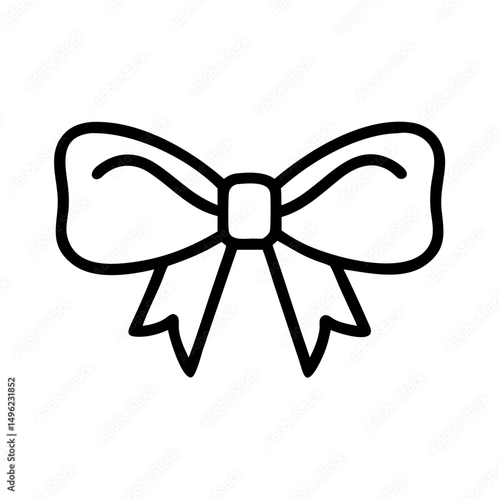 Poster simple graphic of a tied ribbon with loops and tails in a minimalist style, isolated on white backgr