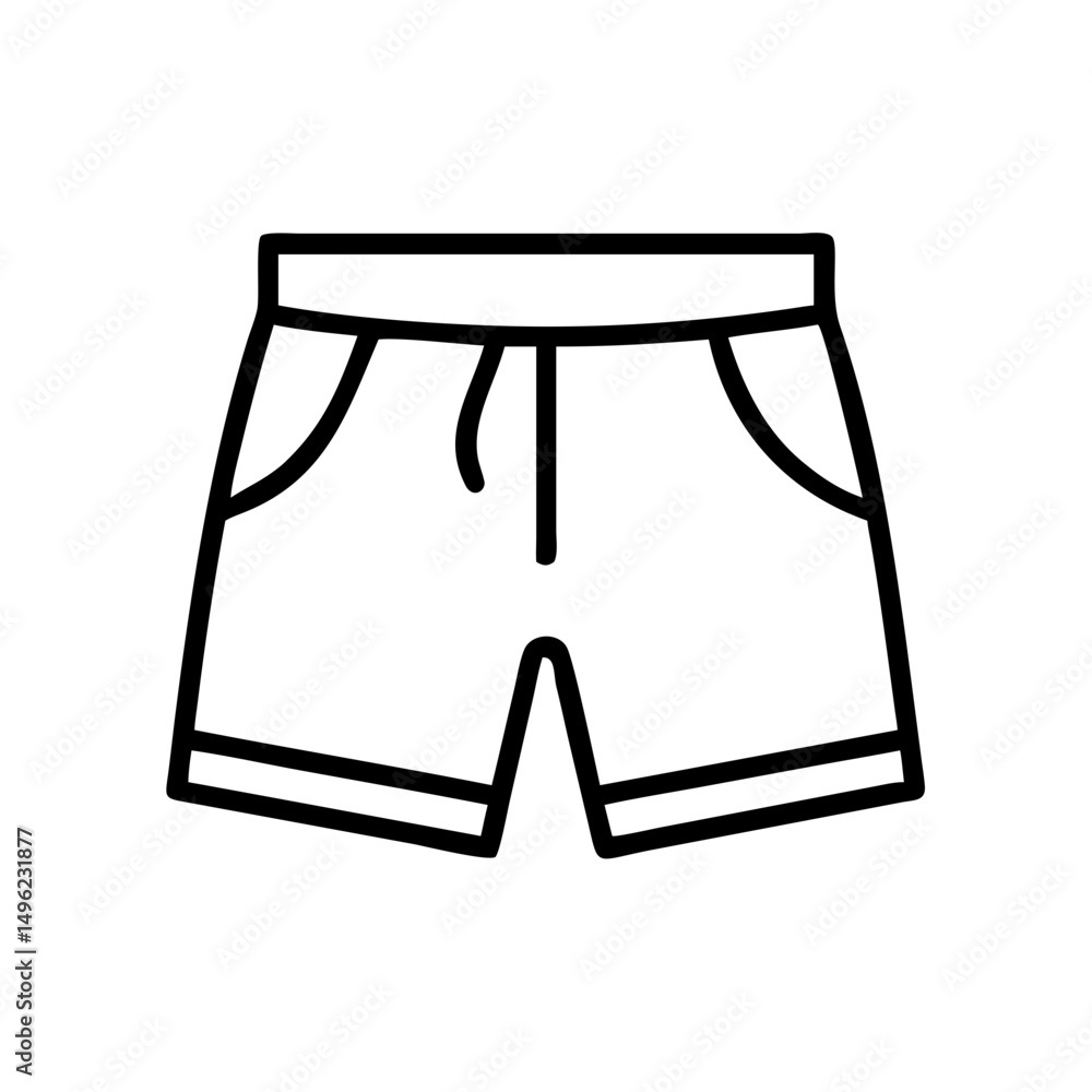 Poster outline of a pair of shorts with pockets and a drawstring waist, isolated on a white background exac