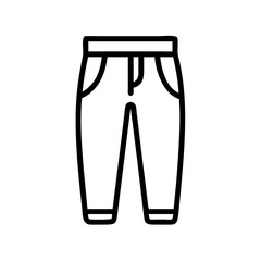 Outline drawing of a pair of pants with pockets and a waistband displayed on a white background