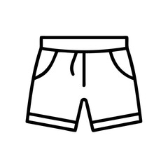 Outline of a pair of shorts with pockets and a drawstring waist, isolated on a white background exactly