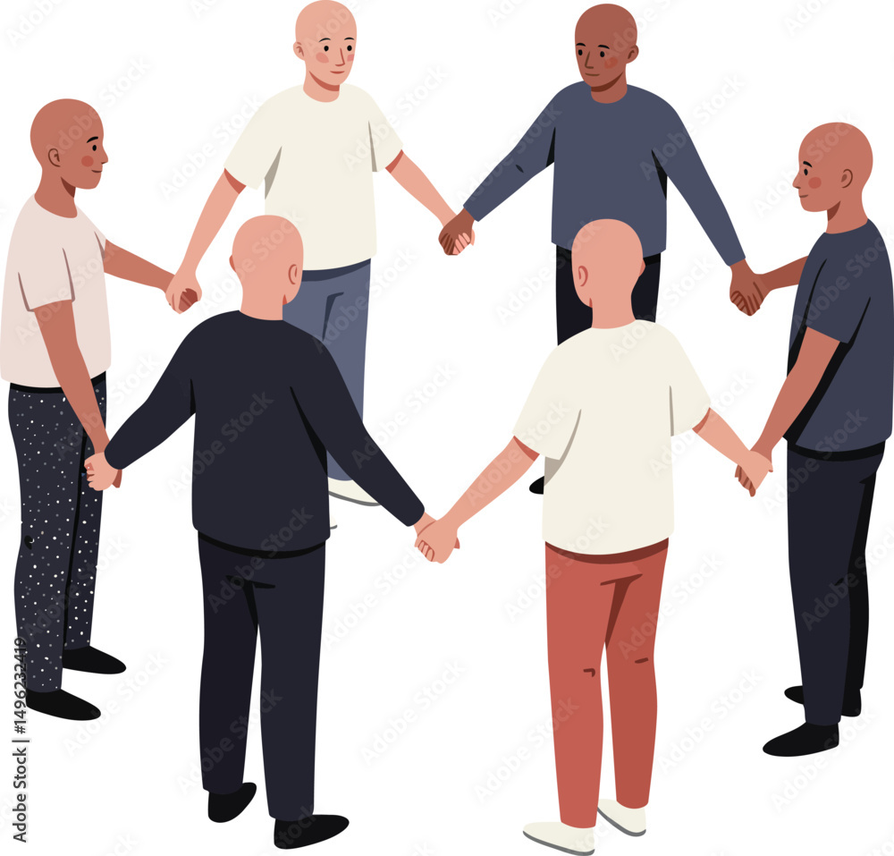 Poster group of diverse men holding hands in circle unity and togetherness illustration vector image