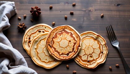 Delicious pancakes photography rustic kitchen table food art warm atmosphere close-up shot culinary delight