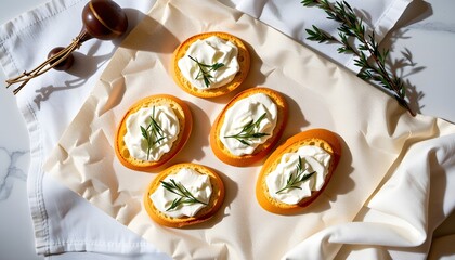 Delicious food photography savory creamy appetizers with fresh herbs elegant table setting gourmet kitchen