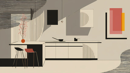 Minimalist white kitchen design. minimalist. Illustration