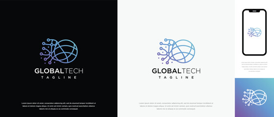 Global technology logo design vector concept. Global technology connection logo icon.