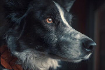 Fototapeta premium Majestic Border Collie Dog Portrait Close up of a Black and White Dog s Face