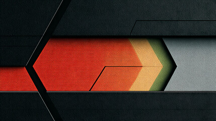 Minimalist tech background with raised hexagon and rainbow illuminated edge. black surface with embossed 3d shape. 3d render. minimalist. Illustration