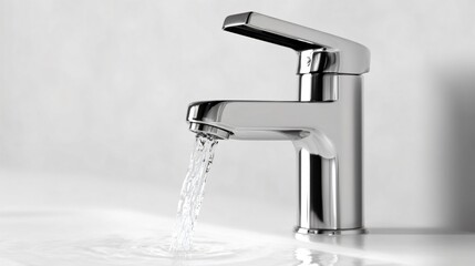Modern Water Tap Faucet Flowing Water in Bathroom Sink
