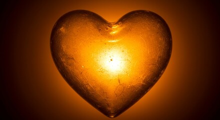 Glowing Amber Heart Shape Illuminated Glass Romantic Love Concept