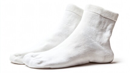 White Cotton Socks Isolated on White Background - Professional Studio Shot of Soft Comfortable Socks