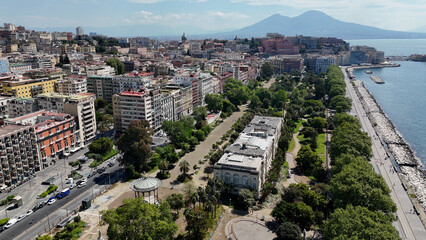 Villa Comunale Park At Naples In Campania Italy. Downtown Cityscape. Beautiful Skyline. Villa Comunale Park At Naples In Campania Italy. Highrise Buildings. Neapolitan Architecture. Naples Skyline.
