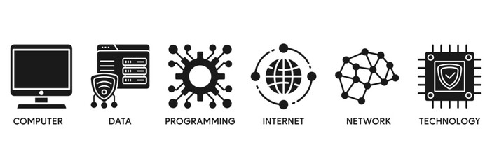 Information technology icon set vector illustration concept relate to computer, data, programming, database, internet, network, and technology