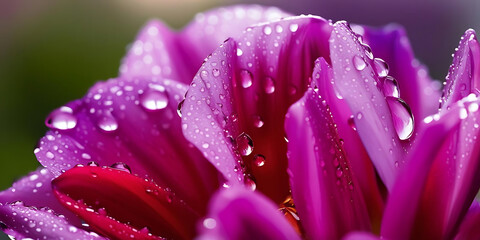 Close-Up of Purple Flower Petals with Glistening Water Droplets

