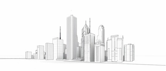 Horizonte Urbano Esboçado em Tons de Cinza