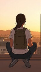 Silhueta feminina contemplativa ao entardecer