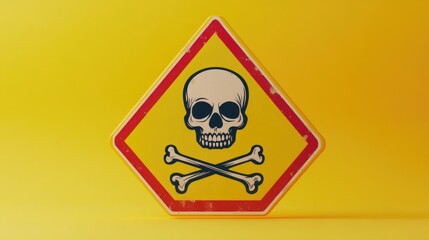 Yellow Diamond Skull and Crossbones Sign - Danger Warning Symbol