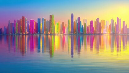 Fototapeta premium Horizonte Urbano Colorido ao Amanhecer