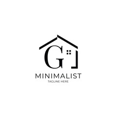 Simple and minimalist house logo with letter G. Logo template for real estate, architecture, and construction company