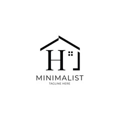 Simple and minimalist house logo with letter H. Logo template for real estate, architecture, and construction company
