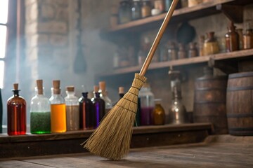 Wizard's Workshop A Magical Broom in a Mystical Setting