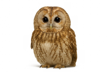 Full body of a tawny owl standing on a transparent background, perfect for easy integration into any design project