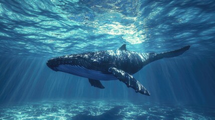 Naklejka premium Majestic Humpback Whale Underwater A Stunning Ocean Scene