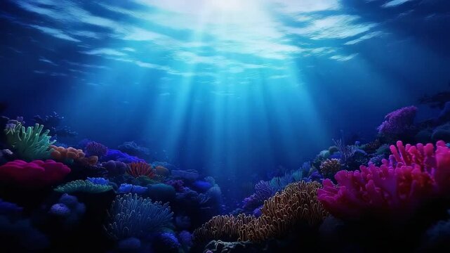 Experience the beauty of vibrant coral reefs and marine life in this stunning Ultra HD loop of a deep blue ocean.