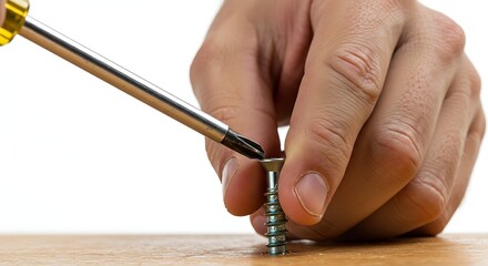Hand tightening a screw with a screwdriver