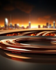 Fototapeta premium Superfície Metálica Abstrata com Cidade ao Fundo
