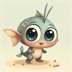 Cute Fish Character with Big Eyes