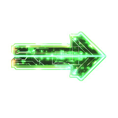 Futuristic Arrow with Digital Accents in Neon Green Isolated on Transparent Background